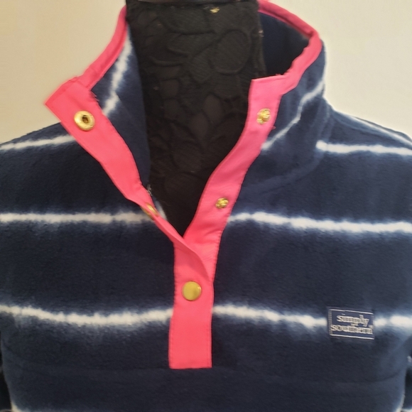 Simply Southern Blue Tie Dye Striped Snap Front Pullover Jacket Sweater Small - Picture 2 of 8